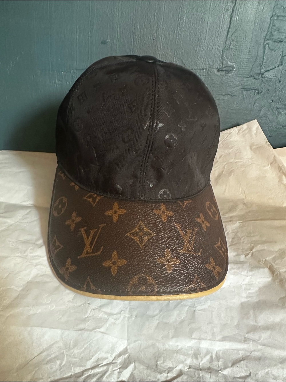Louis Vuitton Black Monogram Crown with Classic Brown LV Visor Baseball Cap